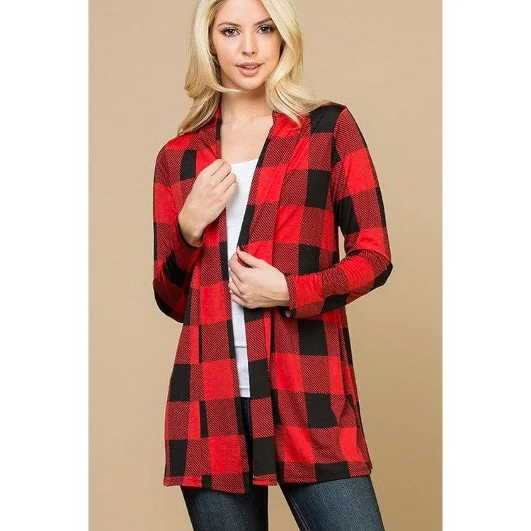 Plaid print open front cardigan