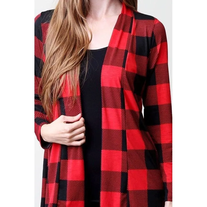 Plaid print open front cardigan