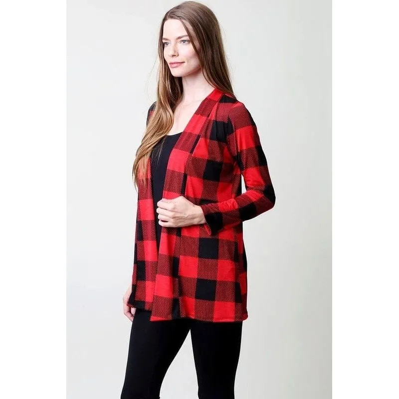 Plaid print open front cardigan