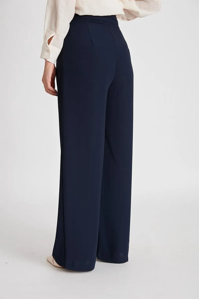 Pleated palazzo pants navy blue