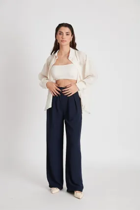 Pleated palazzo pants navy blue