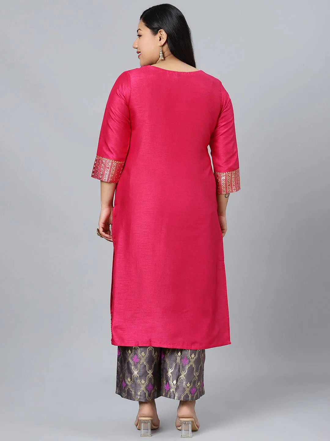 Poly Silk Pink Kurta Palazzo Set