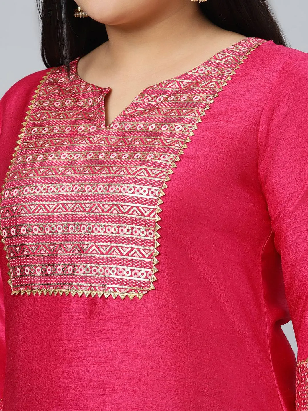 Poly Silk Pink Kurta Palazzo Set