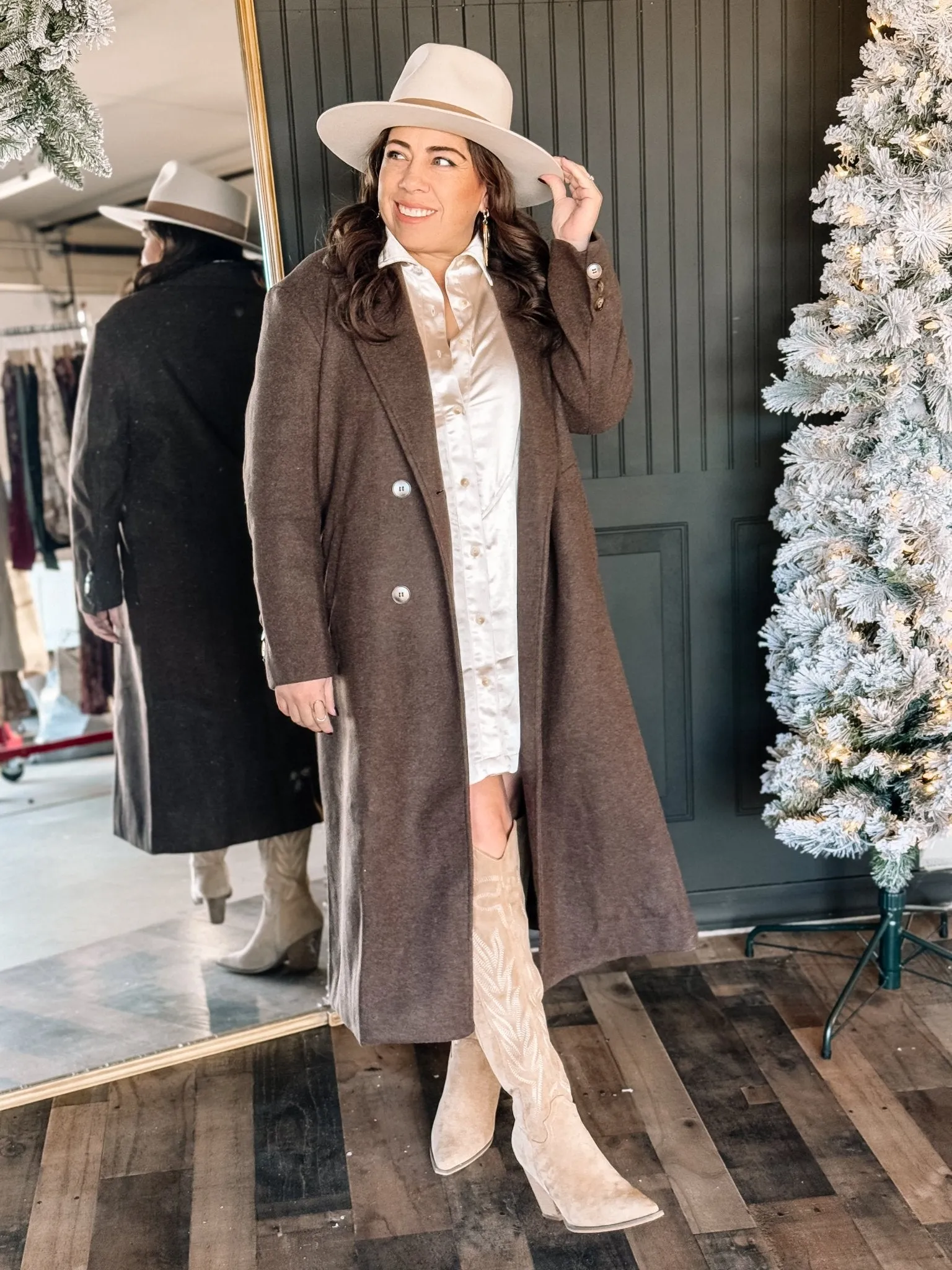 Prairie Winds Boho Western Lapel Duster Coat, Heathered Mocha