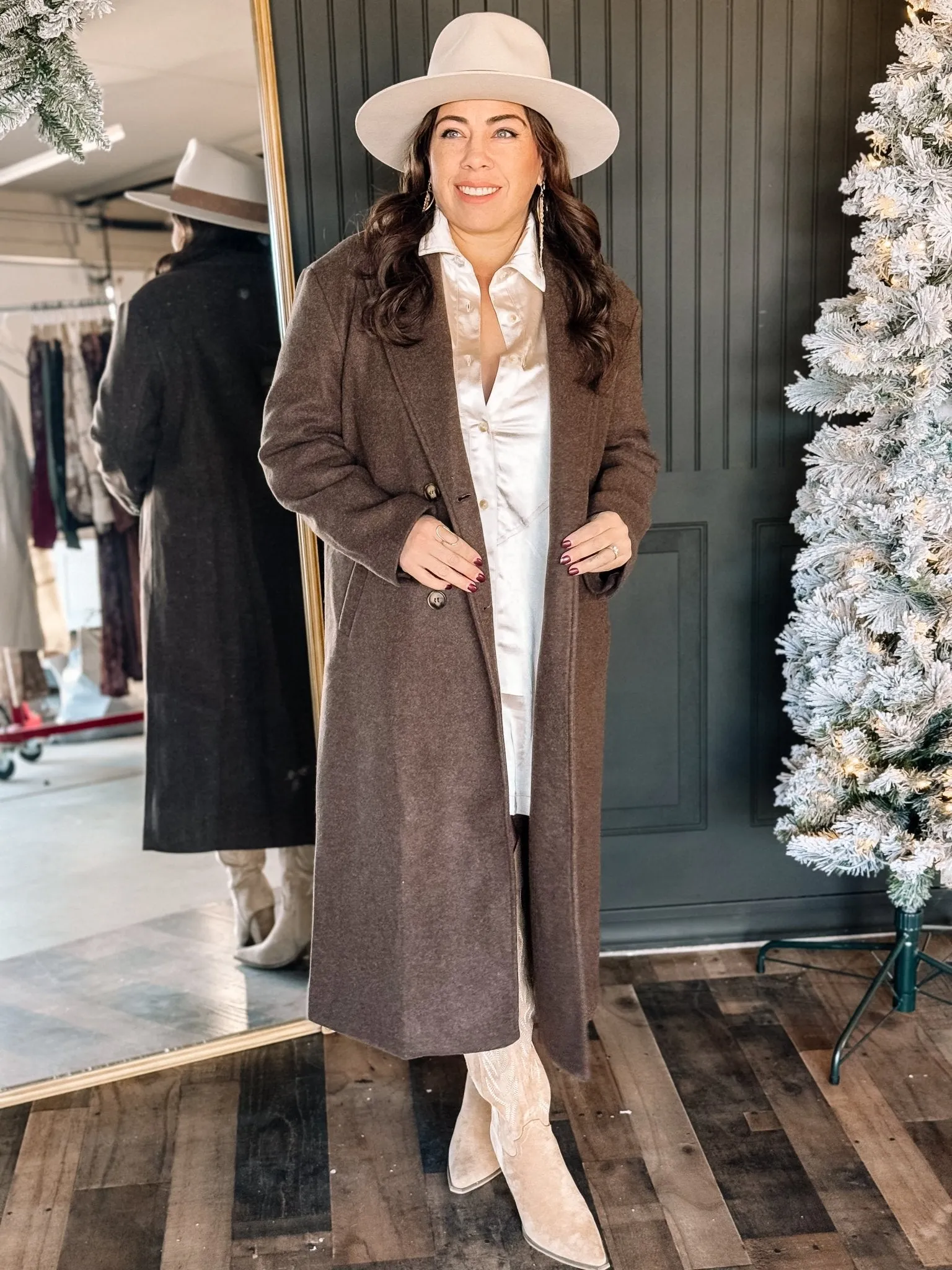 Prairie Winds Boho Western Lapel Duster Coat, Heathered Mocha