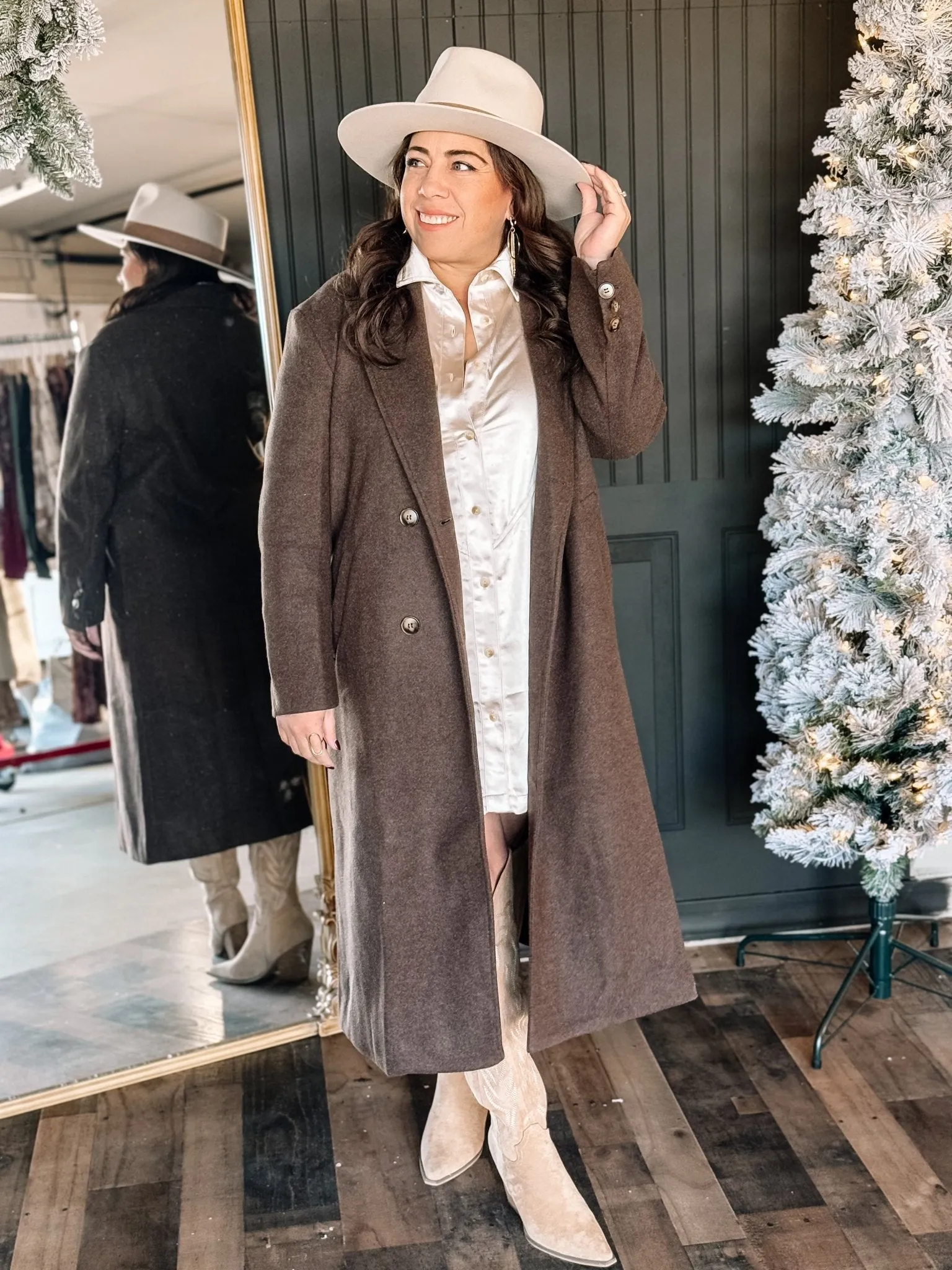 Prairie Winds Boho Western Lapel Duster Coat, Heathered Mocha