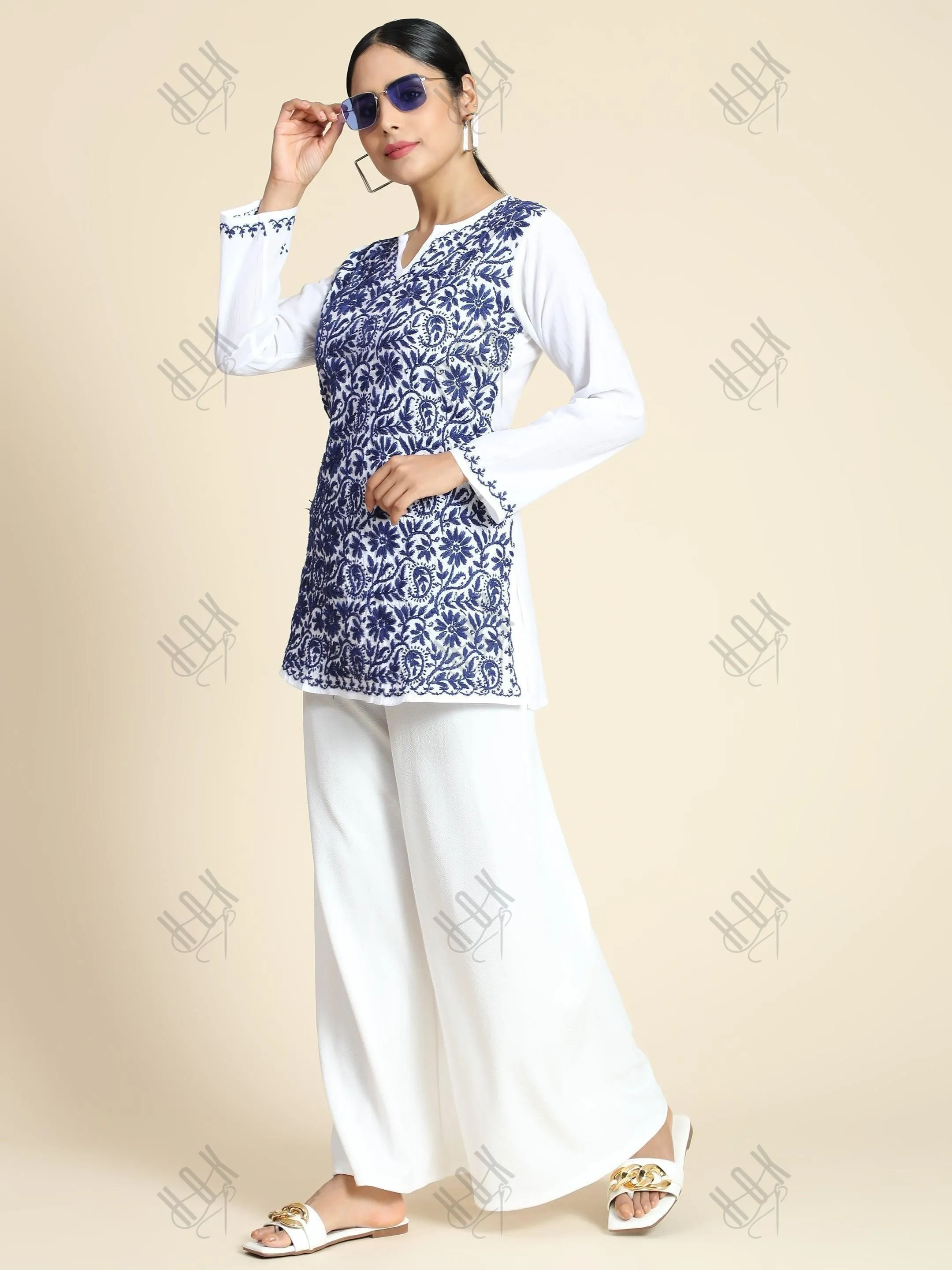 Premium Hand Embroidery Chikankari Printed Short Cotton Tunics