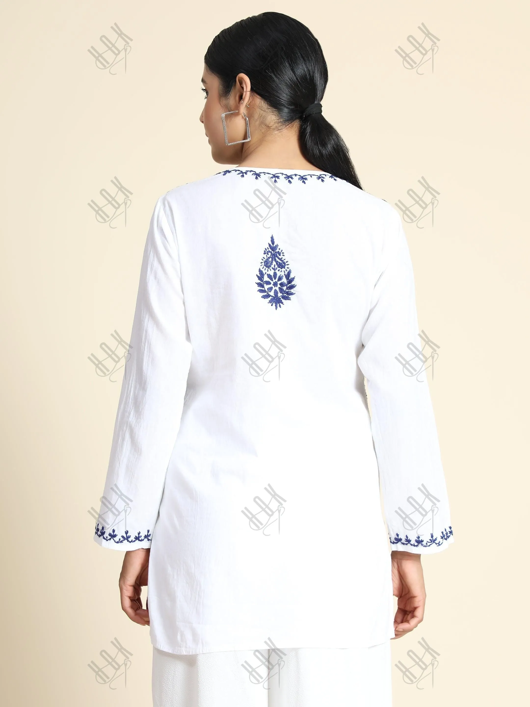 Premium Hand Embroidery Chikankari Printed Short Cotton Tunics