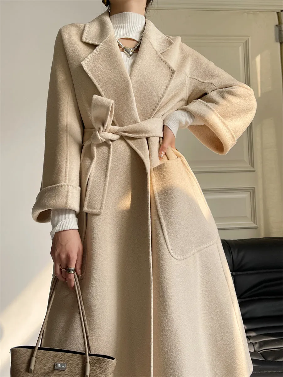 Pure Australian Wool Handcrafted Long Coat Exquisite Women's Wool and Cashmere Outerwear