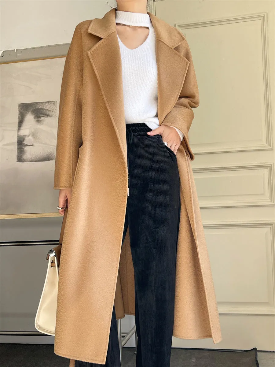 Pure Australian Wool Handcrafted Long Coat Exquisite Women's Wool and Cashmere Outerwear