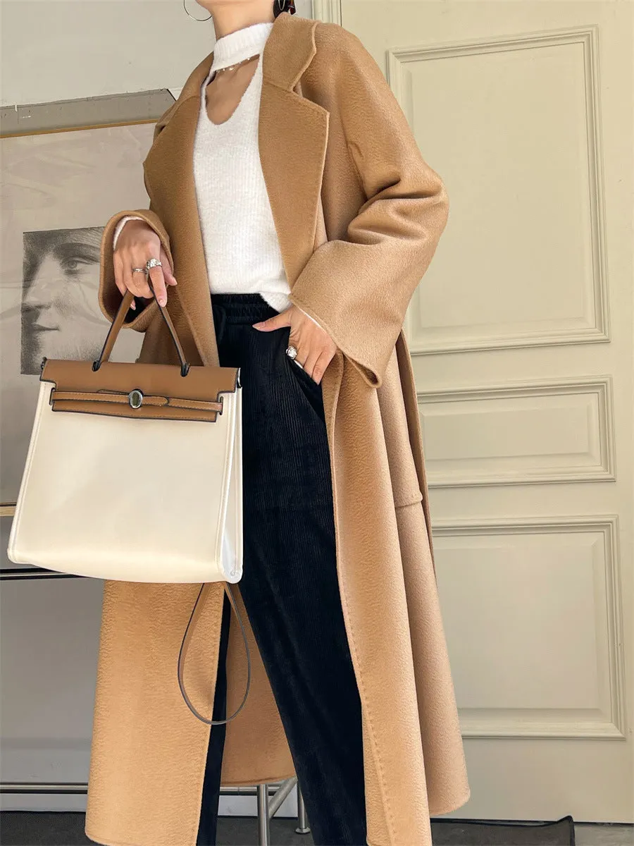 Pure Australian Wool Handcrafted Long Coat Exquisite Women's Wool and Cashmere Outerwear