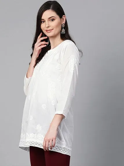 Pure White Cotton Chikankari Tunic Kurta