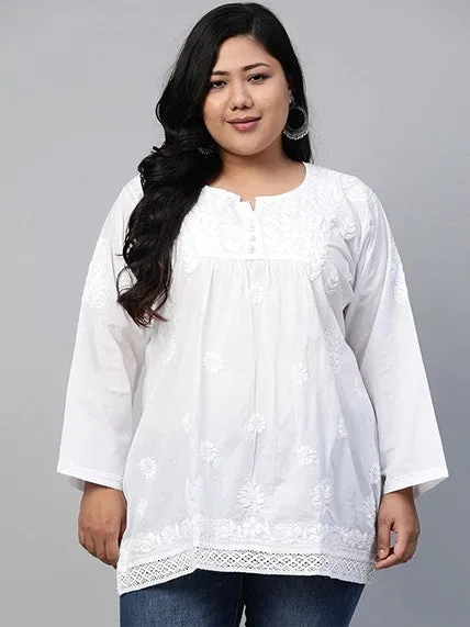 Pure White Cotton Chikankari Tunic Kurta