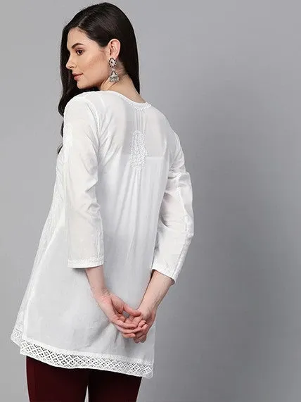 Pure White Cotton Chikankari Tunic Kurta