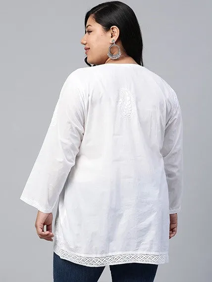 Pure White Cotton Chikankari Tunic Kurta