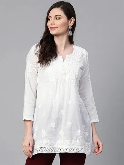 Pure White Cotton Chikankari Tunic Kurta