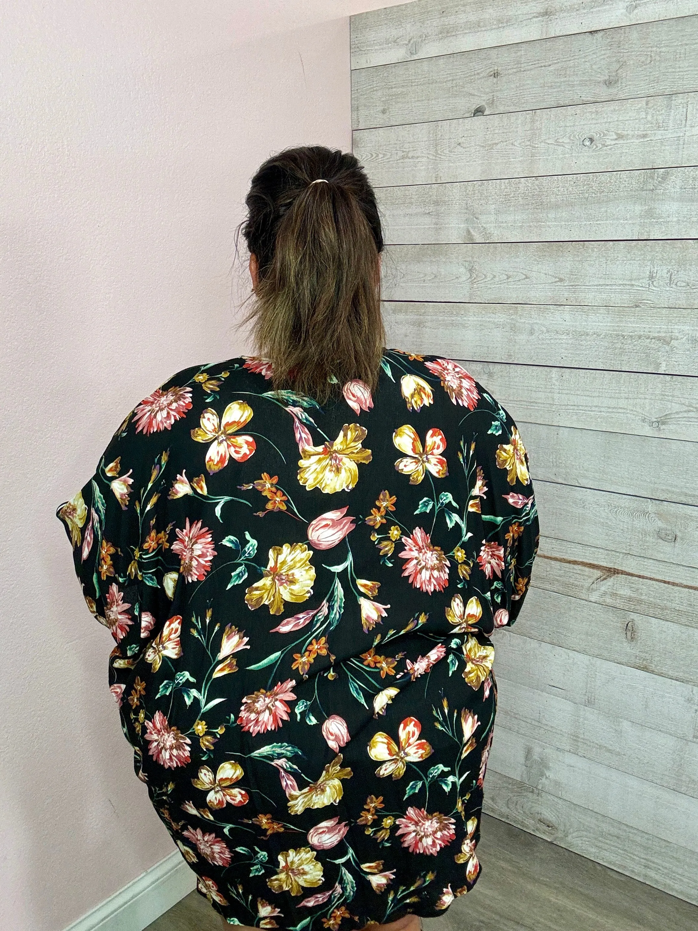 "Long Lost Love" Floral Kimono- Black/Pink **FINAL SALE**