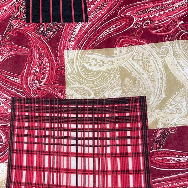 Red Patchwork Print Chiffon Fabric