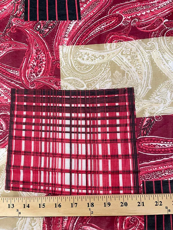 Red Patchwork Print Chiffon Fabric