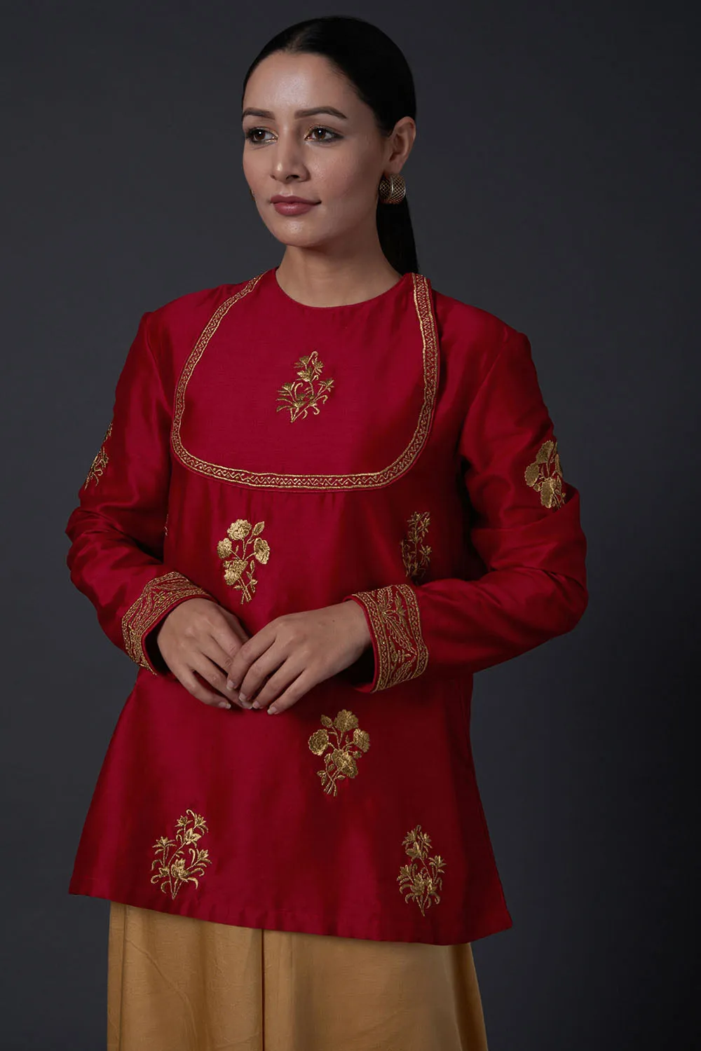 Red Zari Embroidered Tunic