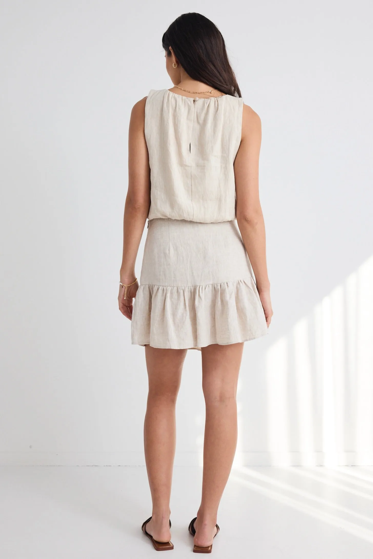 Revival Natural Linen Tiered Mini Skirt