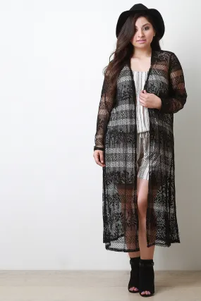 Semi-Sheer Open Front Long Cardigan