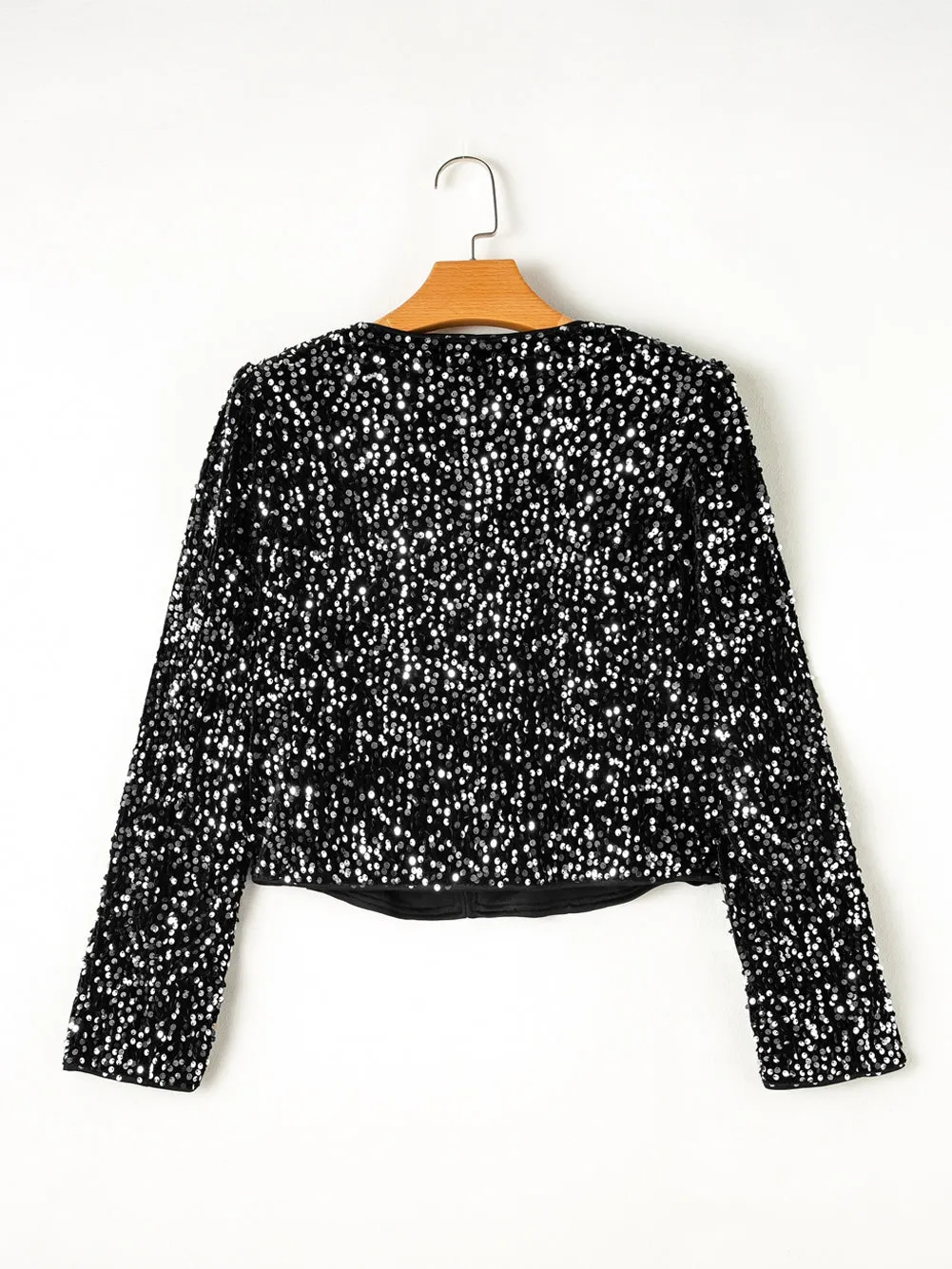 Sequin Open Front Long Sleeve Jacket