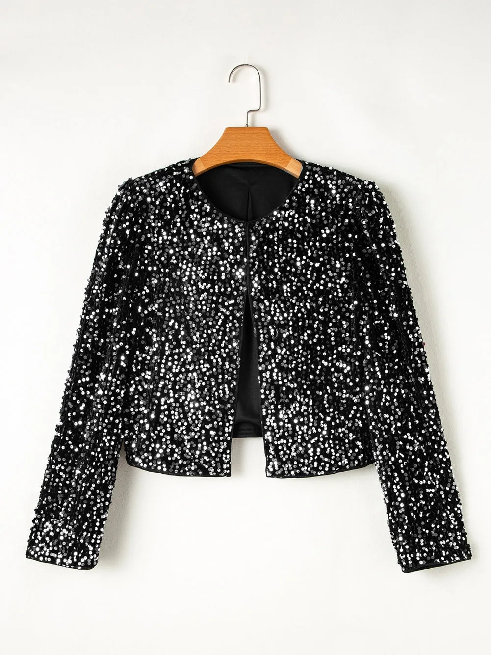 Sequin Open Front Long Sleeve Jacket