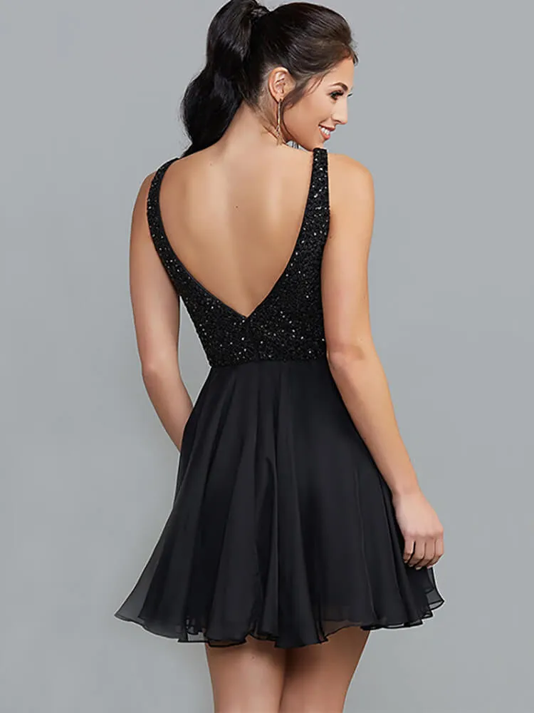 Sequin Sleeveless Chiffon Patchwork Mini Dresses