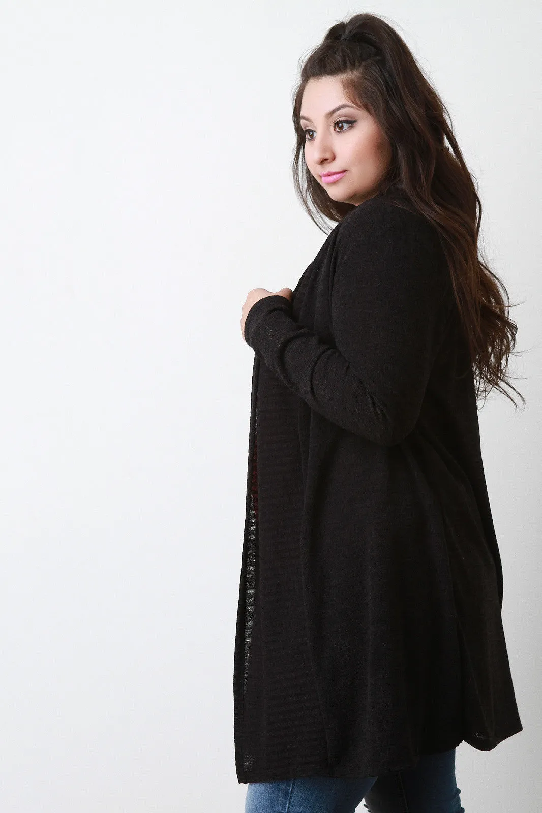 Shawl Collar Open Front Longline Cardigan