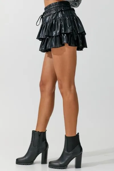 Sparkle Ruffle Tiered Skort - Black -