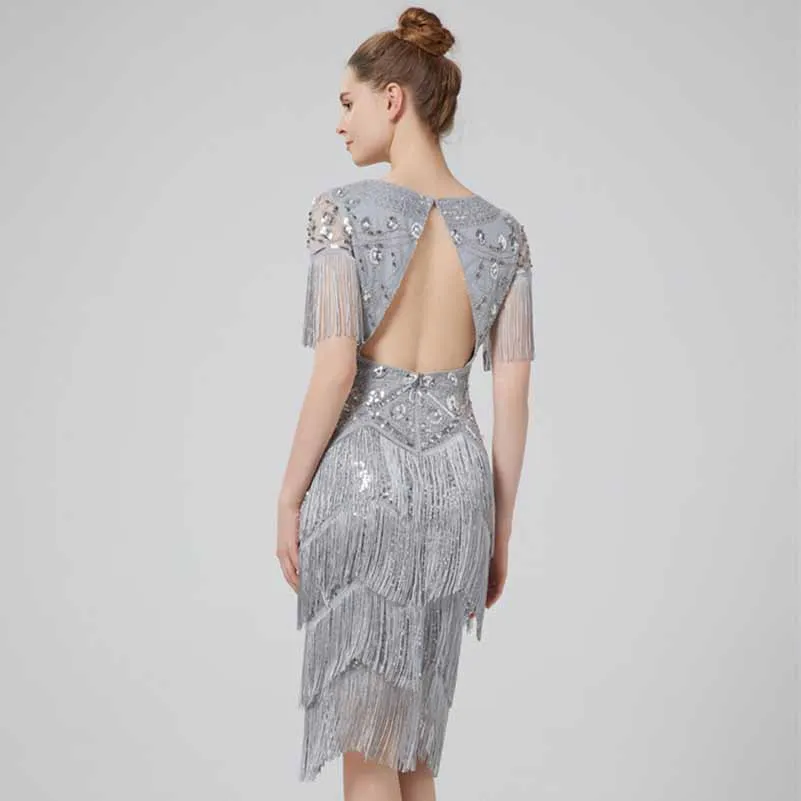 Sparkly Event Dress Sequins Fringed 1920s Dress