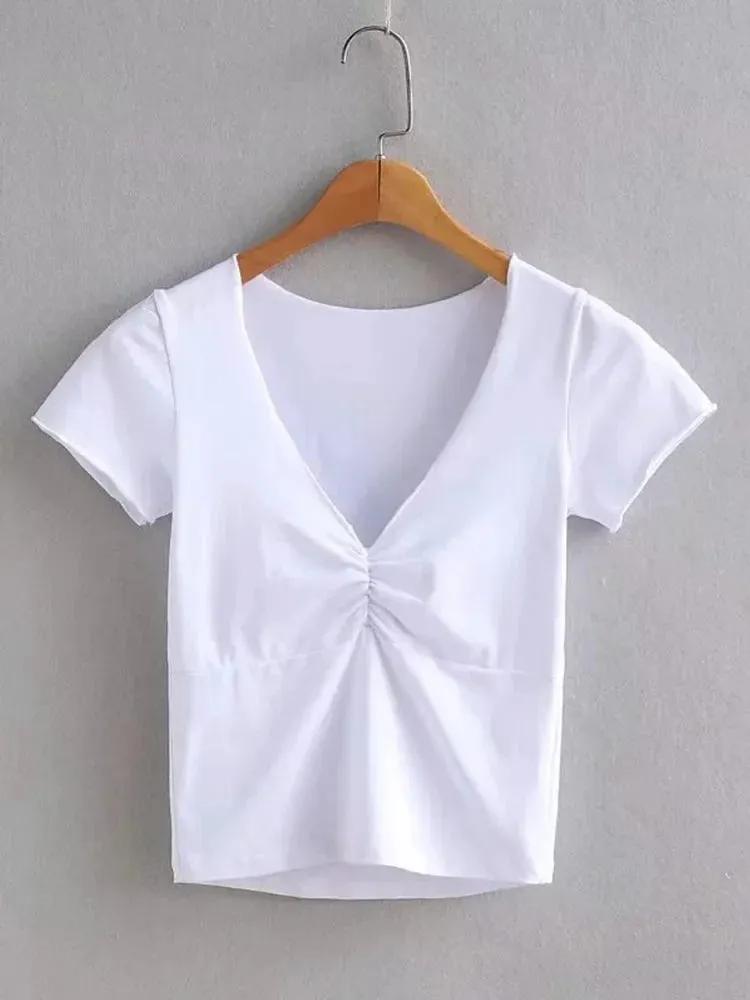 Stretchy Fitted Crop Top with Seam Under Bust