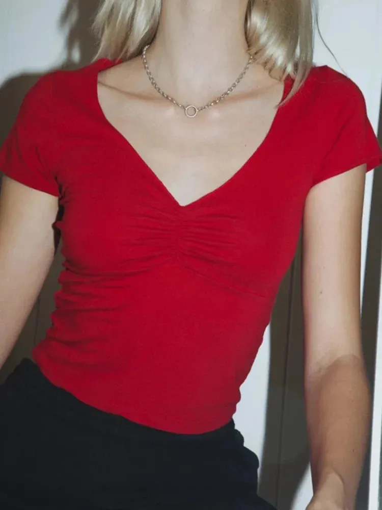 Stretchy Fitted Crop Top with Seam Under Bust