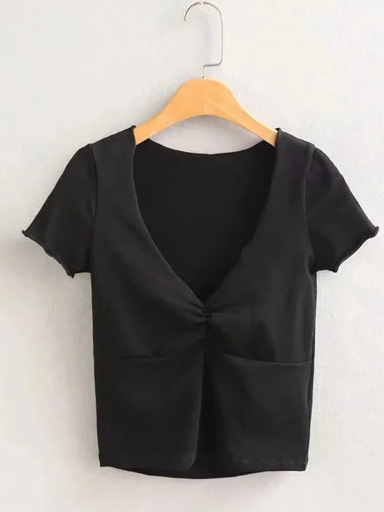 Stretchy Fitted Crop Top with Seam Under Bust