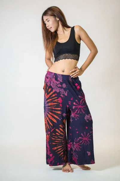 Thai Organic Cotton Wide Leg Palazzo Pants Tie Dye Navy Pink