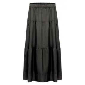 Tiered Linen Skirt - Black