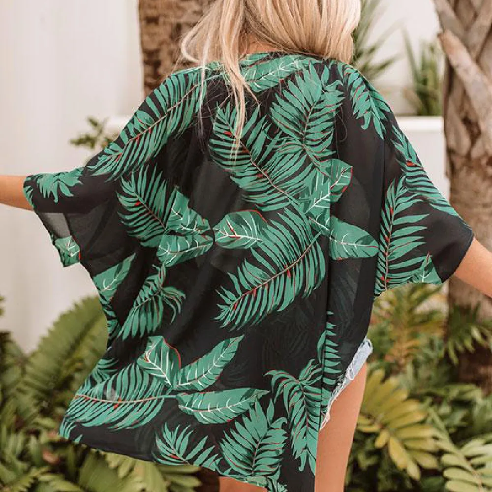 Tropical Print Shawl Cover Up Bikini Beachwear - Special Price