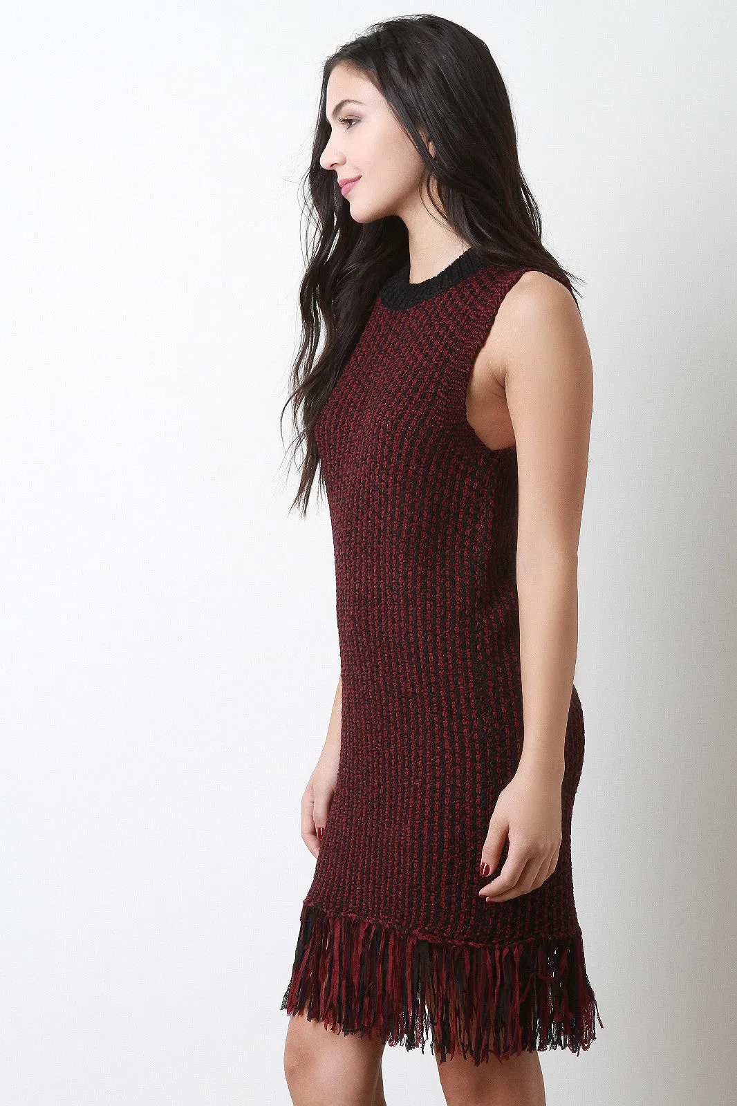 Two-Tone Fringed Woven Shift Dress