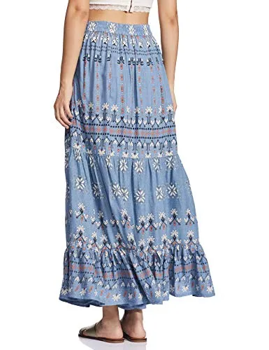 W for Woman Women's Maxi Skirt (20FEW50274-114253_Blue_WM_Blue_M)