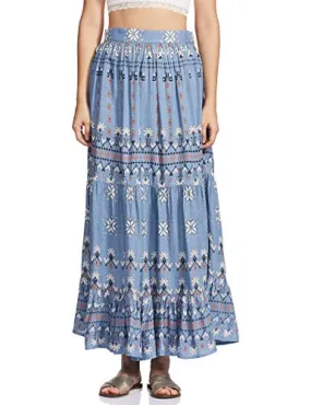 W for Woman Women's Maxi Skirt (20FEW50274-114253_Blue_WM_Blue_M)