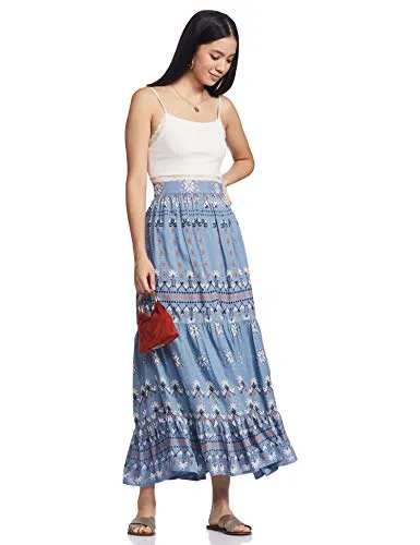 W for Woman Women's Maxi Skirt (20FEW50274-114253_Blue_WM_Blue_M)