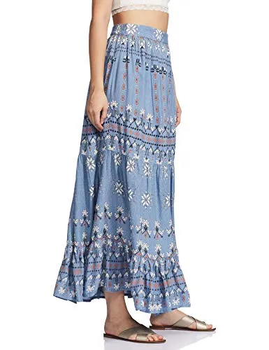 W for Woman Women's Maxi Skirt (20FEW50274-114253_Blue_WM_Blue_M)