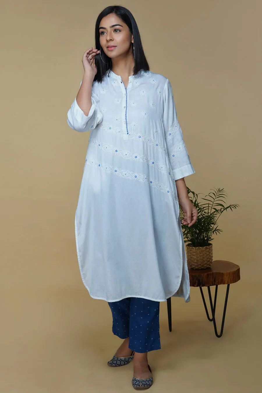 White Chikankari Embroidered Kurta