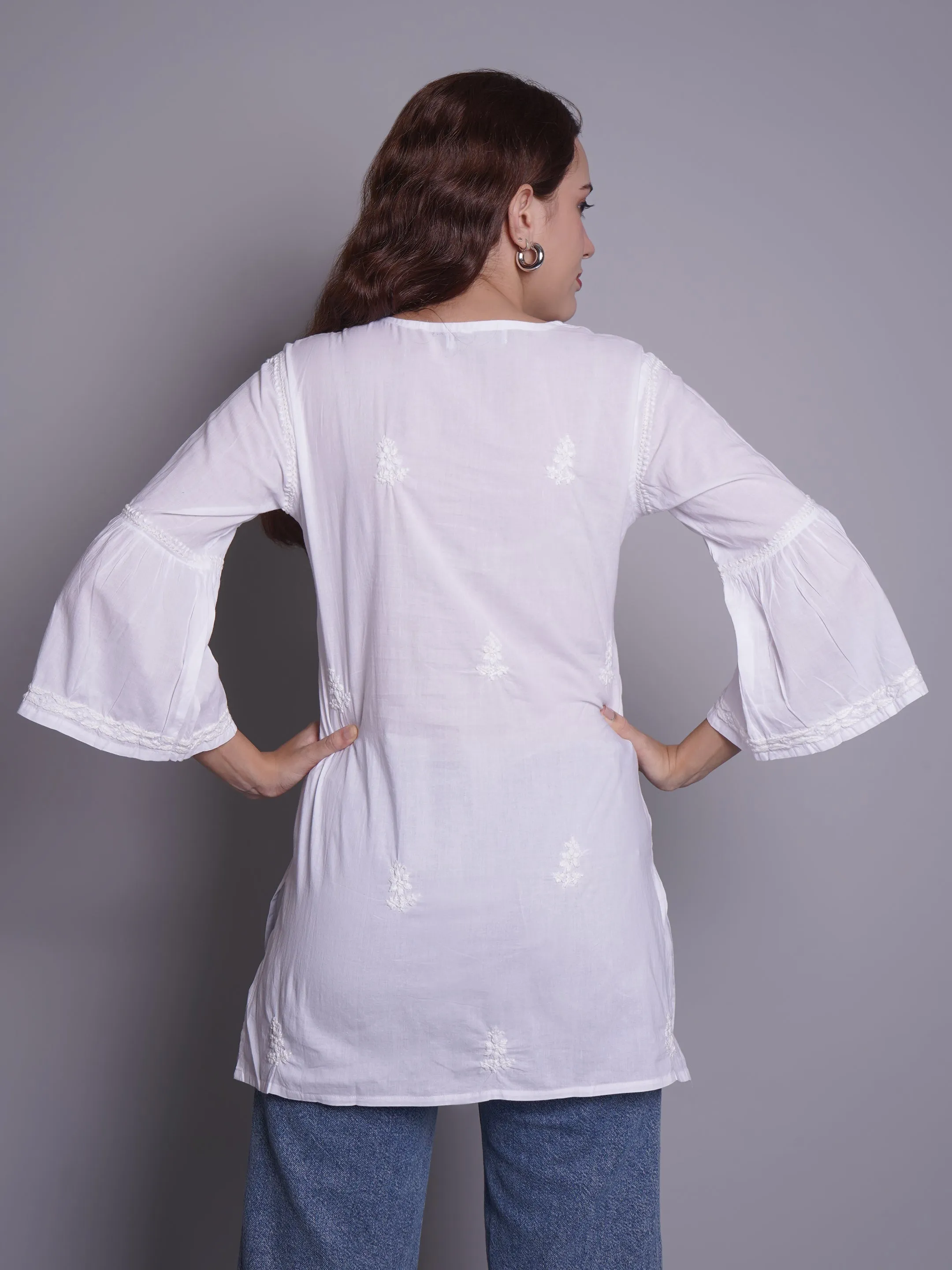 White Cotton Embroidered Chikankari Short Tunic