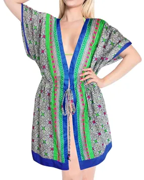 Women Loose Beach Short Kimono Cardigan Capes Flowy Dress Cotton Printed