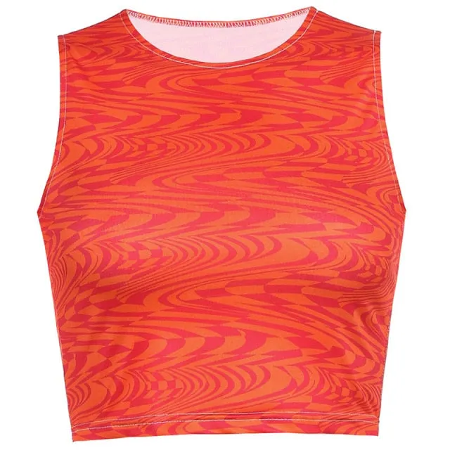 Women Striped Crop Tops | Printed Crop Top | Women Sleeveless O-neck Top | Y2K Streetwear Tops | Women Summer Tops | Clubwear Sexy Crop Tops